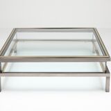 Maison Jansen sliding coffee table in chrome and brass - 1970s