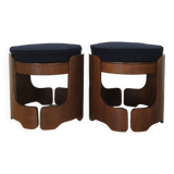 Italian midcentury walnut and fabric stools 1950s