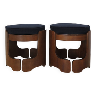 Italian midcentury walnut and fabric stools 1950s