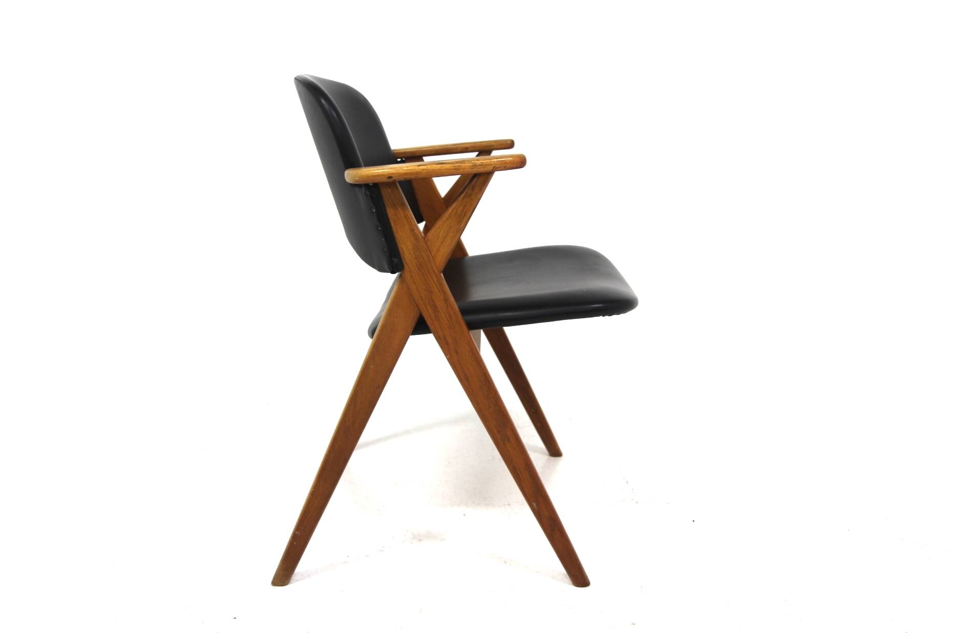 Scandinavian oak and leatherette office chair, Sweden, 1960