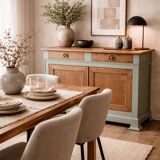 Buffet made of natural wood and bronze green.