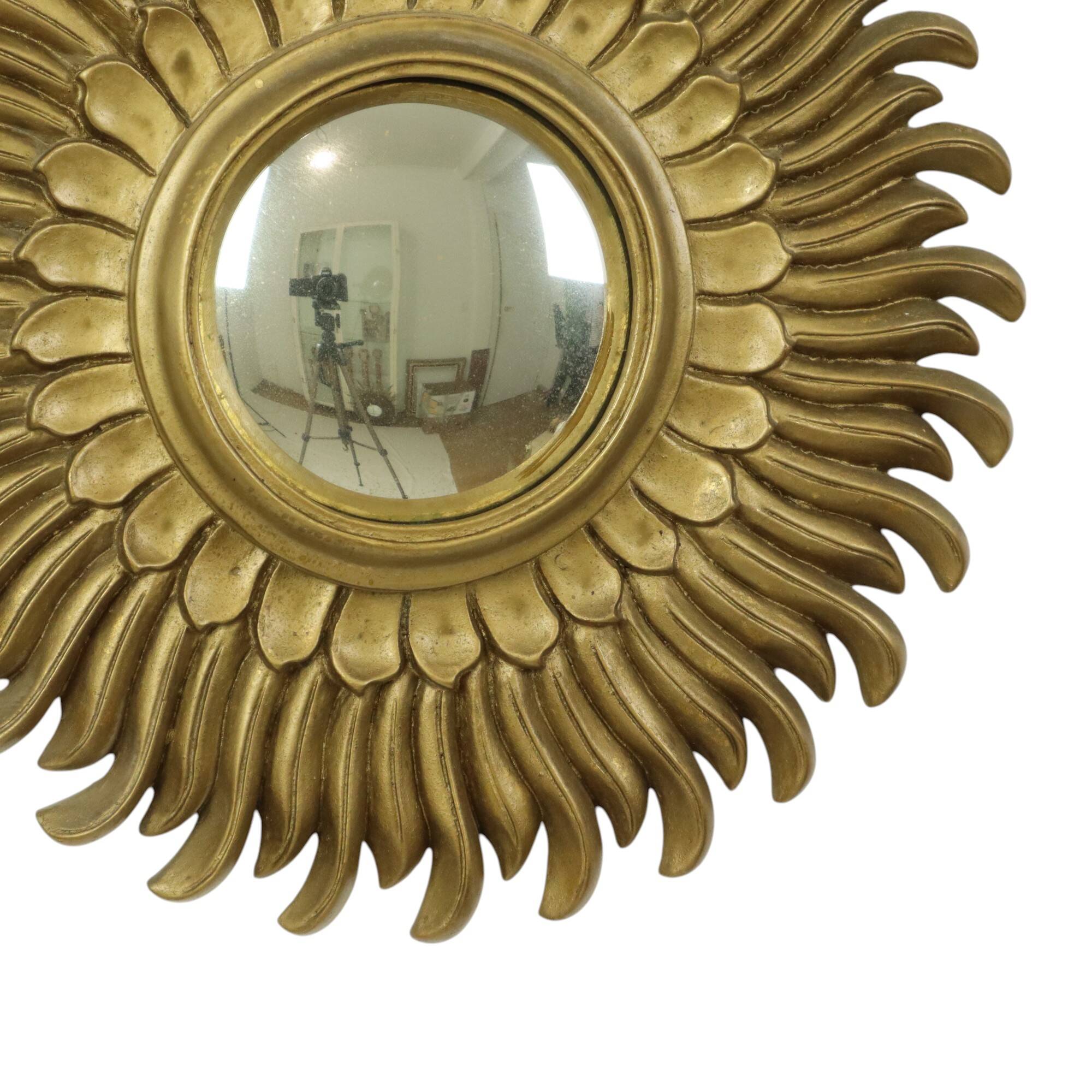 Vintage Sun Mirror Sunburst Mirror Convex Gold Resin 42cm