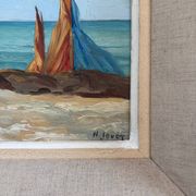 Painting of sailboats on the coast