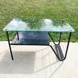 Roche Bobois metal and glass coffee table with magazine rack from the 50s
