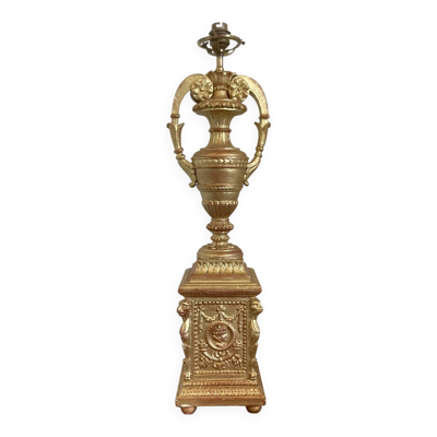 Pied de lampe, cassolette Empire Grec Romain en bois doré, XIXème 19ème s.