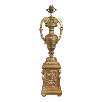 Antique Large Cassolette Lamp Empire Greek Roman Gilded Wood 19th Century 60