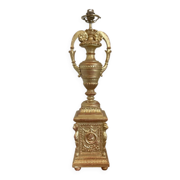 Pied de lampe, cassolette Empire Grec Romain en bois doré, XIXème 19ème s.
