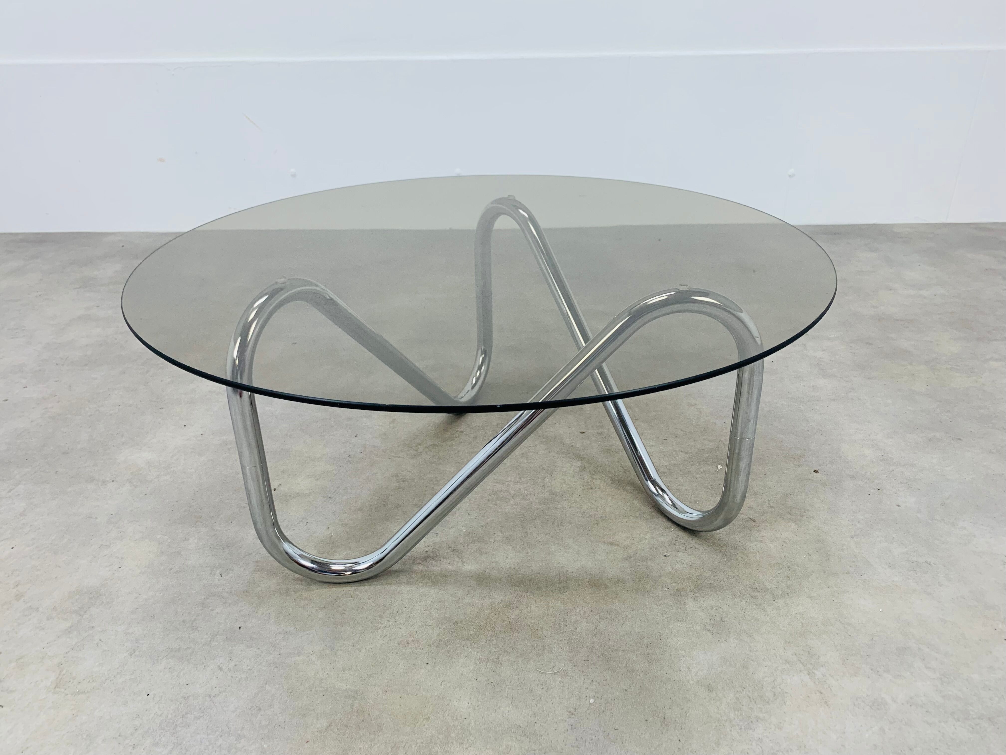 Round coffee table 70s chrome and smoked glass space age extra