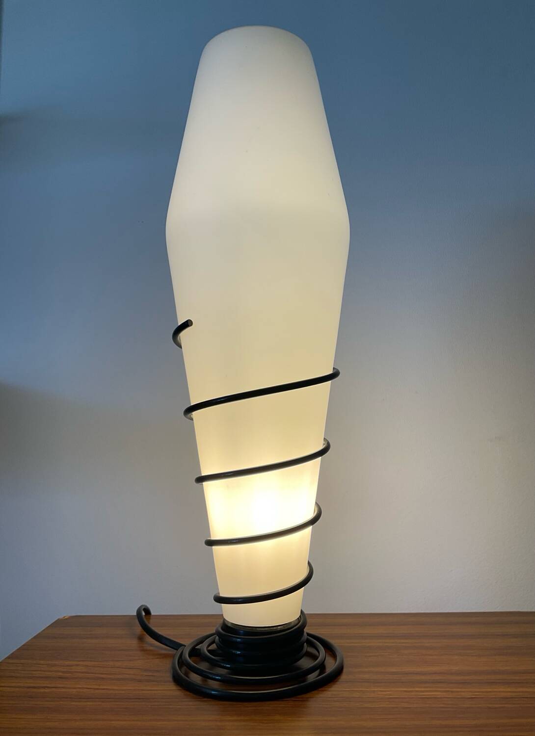Vintage opaline and metal lamp