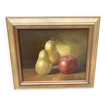 Framed still life of fruits.