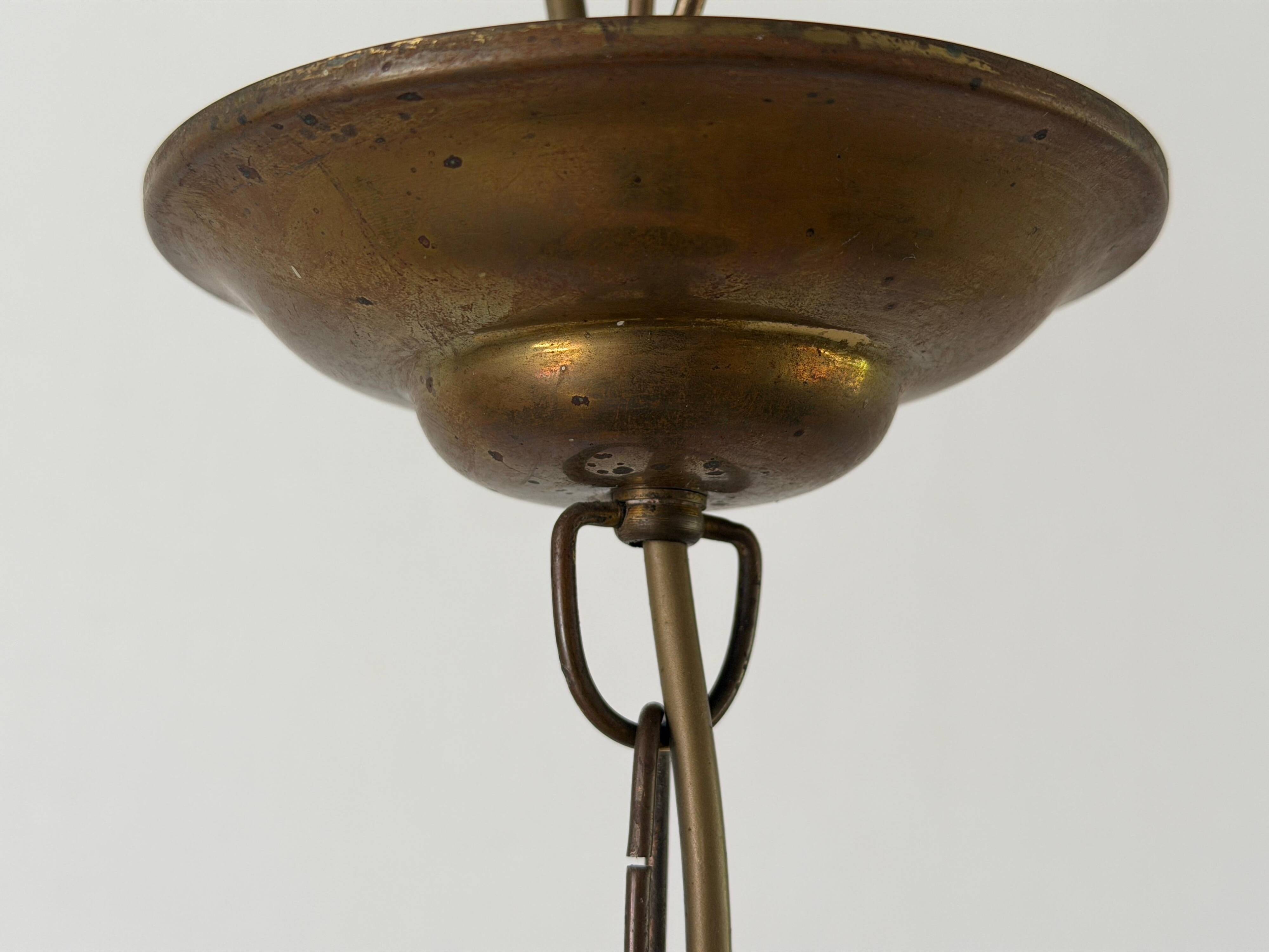 Art Deco ceiling light in brass and glass, 1940s, Germany