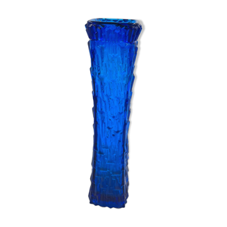 Blue glass vase with relief