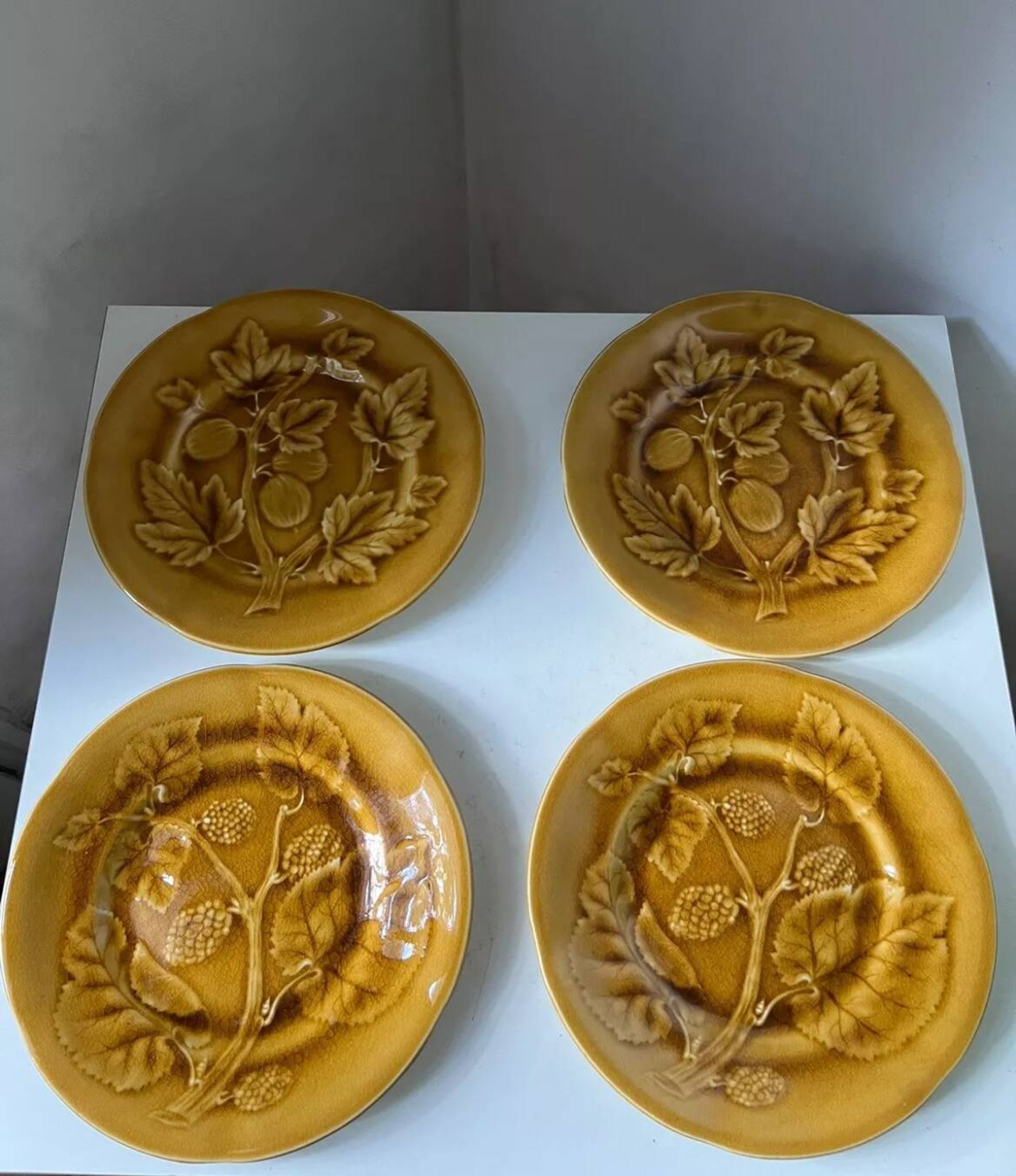 Series 10 brown plates, Barbotine fruit, Choisy le Roi
