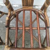 Table in rattan and smoked glass - 3 chairs