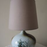 Enamelled ceramic ball lamp signed bossis and fabric lampshade