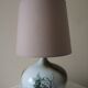 Glazed ceramic ball lamp signed Bossis with a fabric shade.