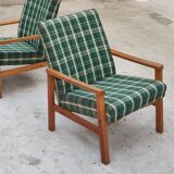 Pair of green patterned armchairs by Ton Bystrice (Thonet) 1960