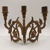 Stunning Pair of Large Antique 3-Arm Gilt Bronze Piano Sconce Candle Holders 4916