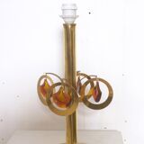 Lampe de table en laiton avec ornements en verre couleur ambre ca  1970