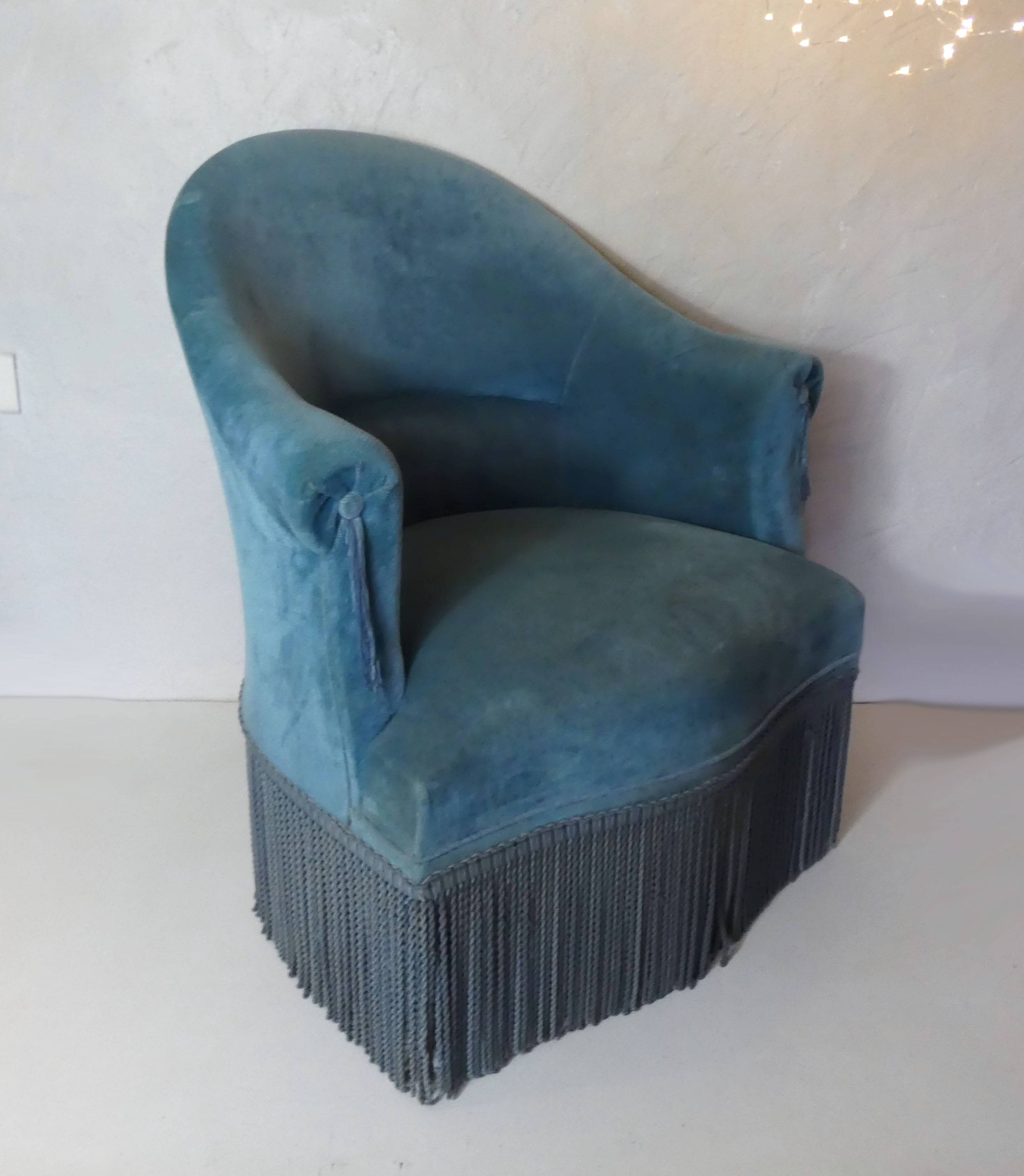 Fauteuil crapaud velours bleu