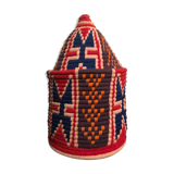 Berber wool and red and blue raffia basket