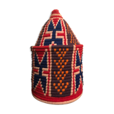 Berber wool and red and blue raffia basket