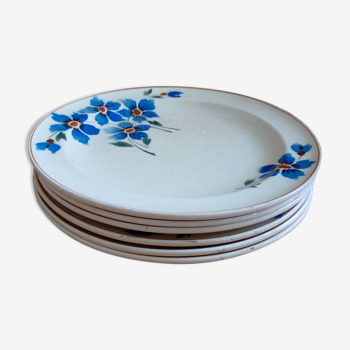 Assiettes plates fleurs bleues