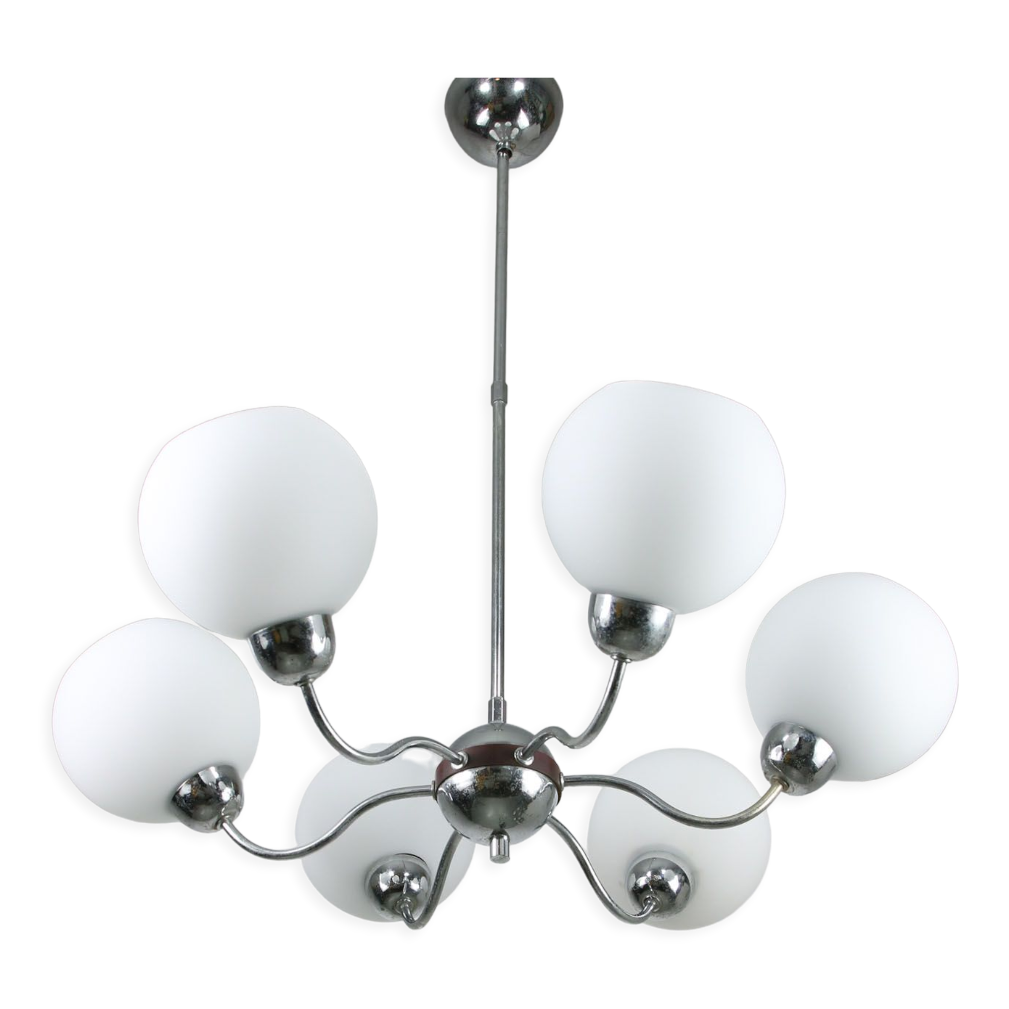 Mid-century italian chrome and opaline chandelier