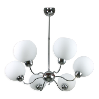 Mid-century italian chrome and opaline chandelier