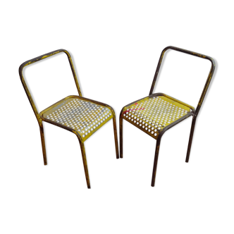 Yellow metal perforated metal chairs 1940/50