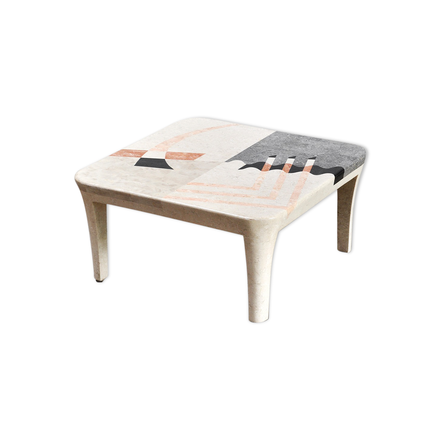 Vintage Geometric Tesselated Faux Stone Coffee Table, Italy 1980's