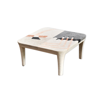 Vintage Geometric Tesselated Faux Stone Coffee Table, Italy 1980's