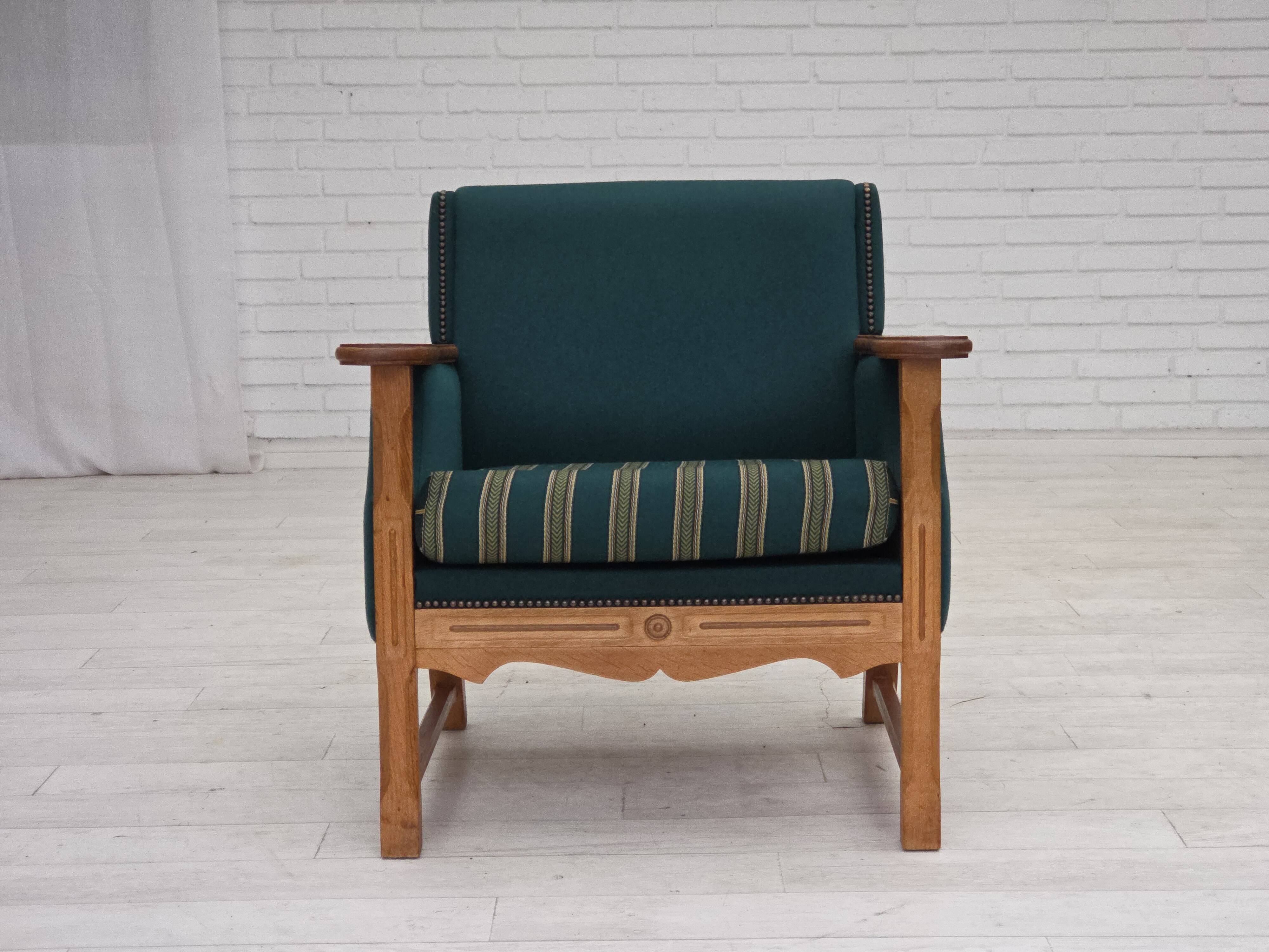 1970s, Danish armchair, furniture wool, solid oak wood.
