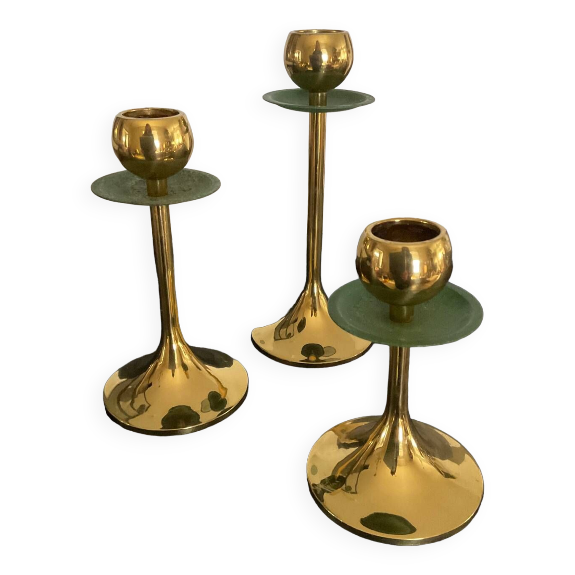 Trio of vintage brass candlesticks