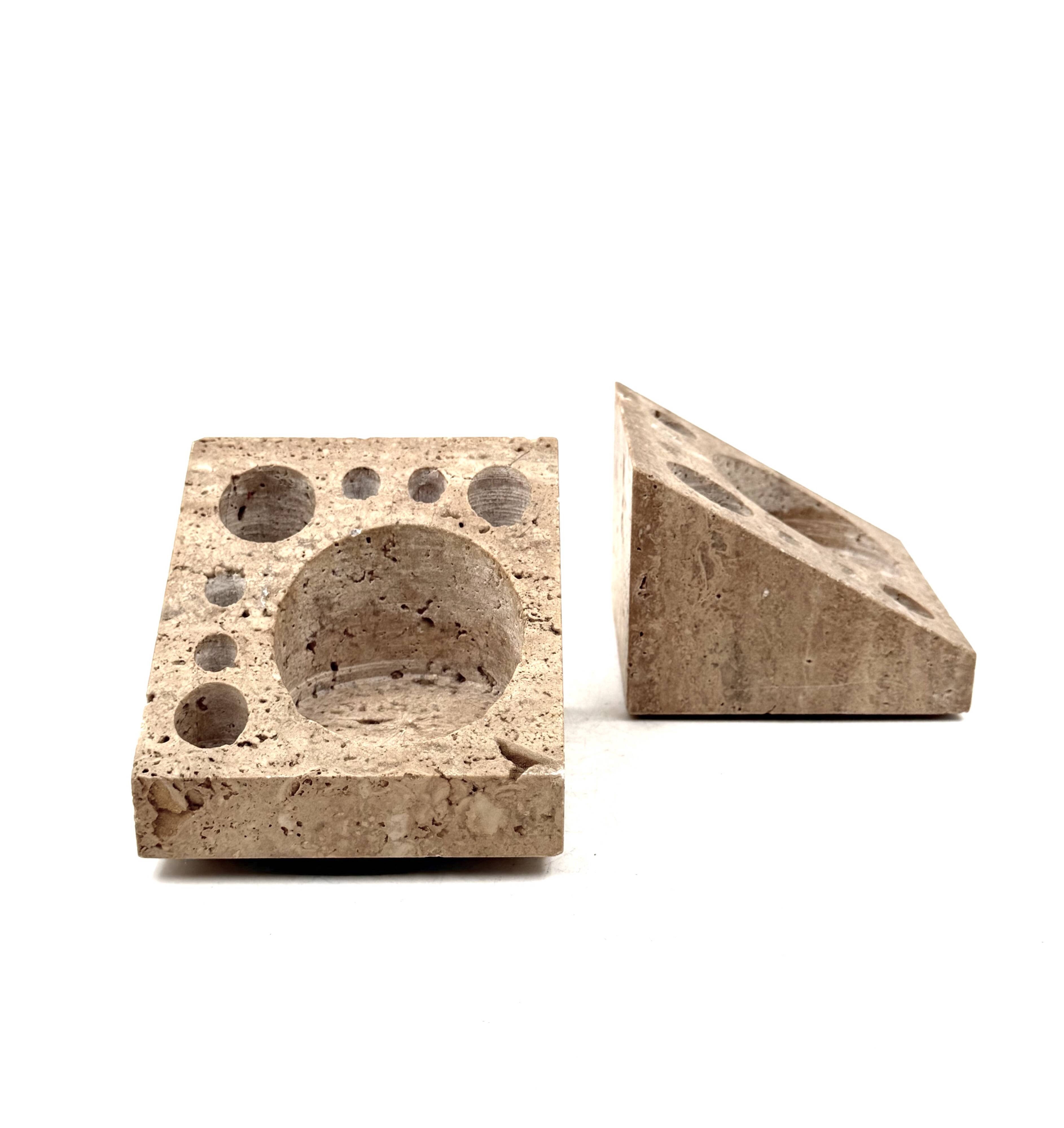 Enzo Mari, Set of 2 travertine desk organizers, Danese Italy 1970s