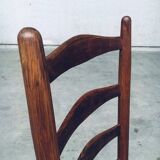 Rustic Handcrafted Oak and Rush High Back Dining Chairs, Belgium, 1940s, Set of 4