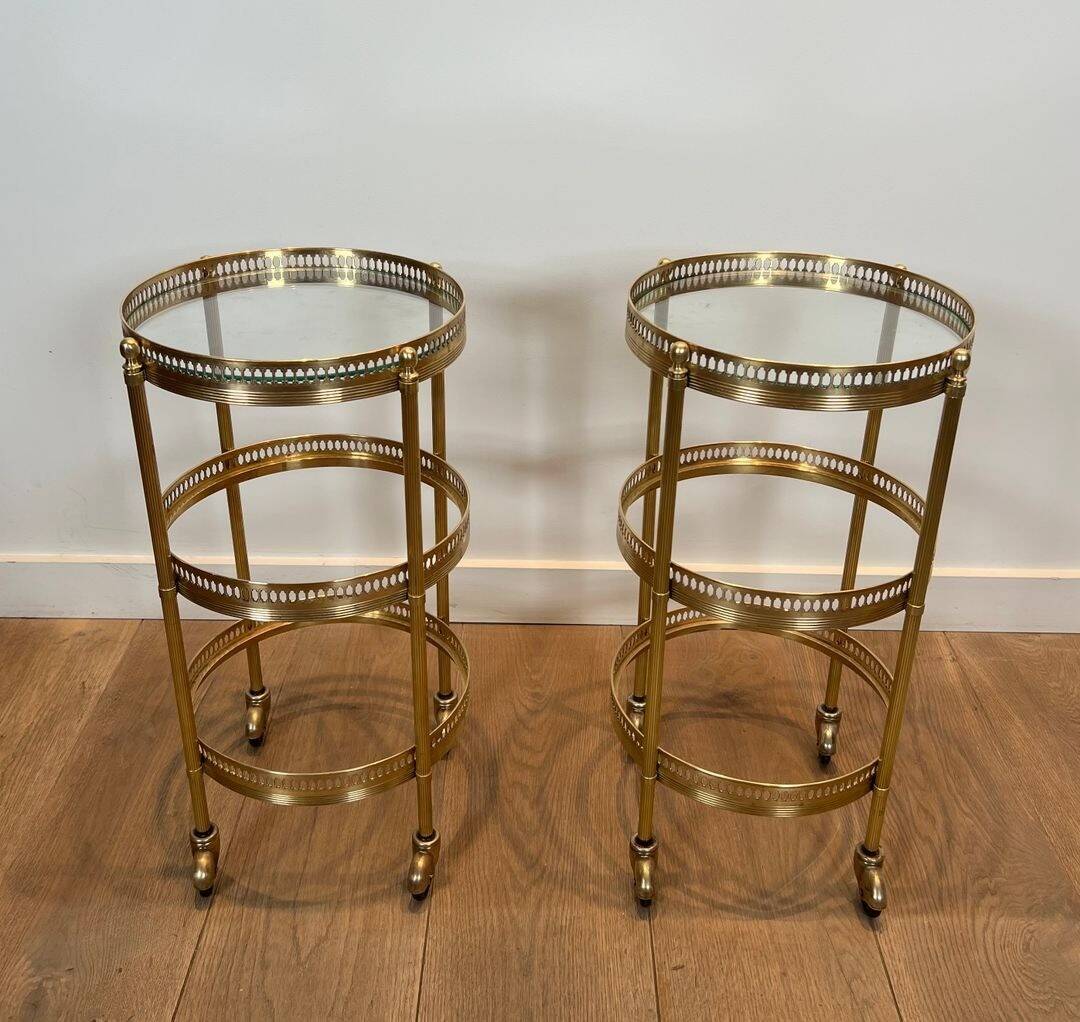 Pair of Art Deco Round Rolling Tables with Removable Tops, Maison Jans