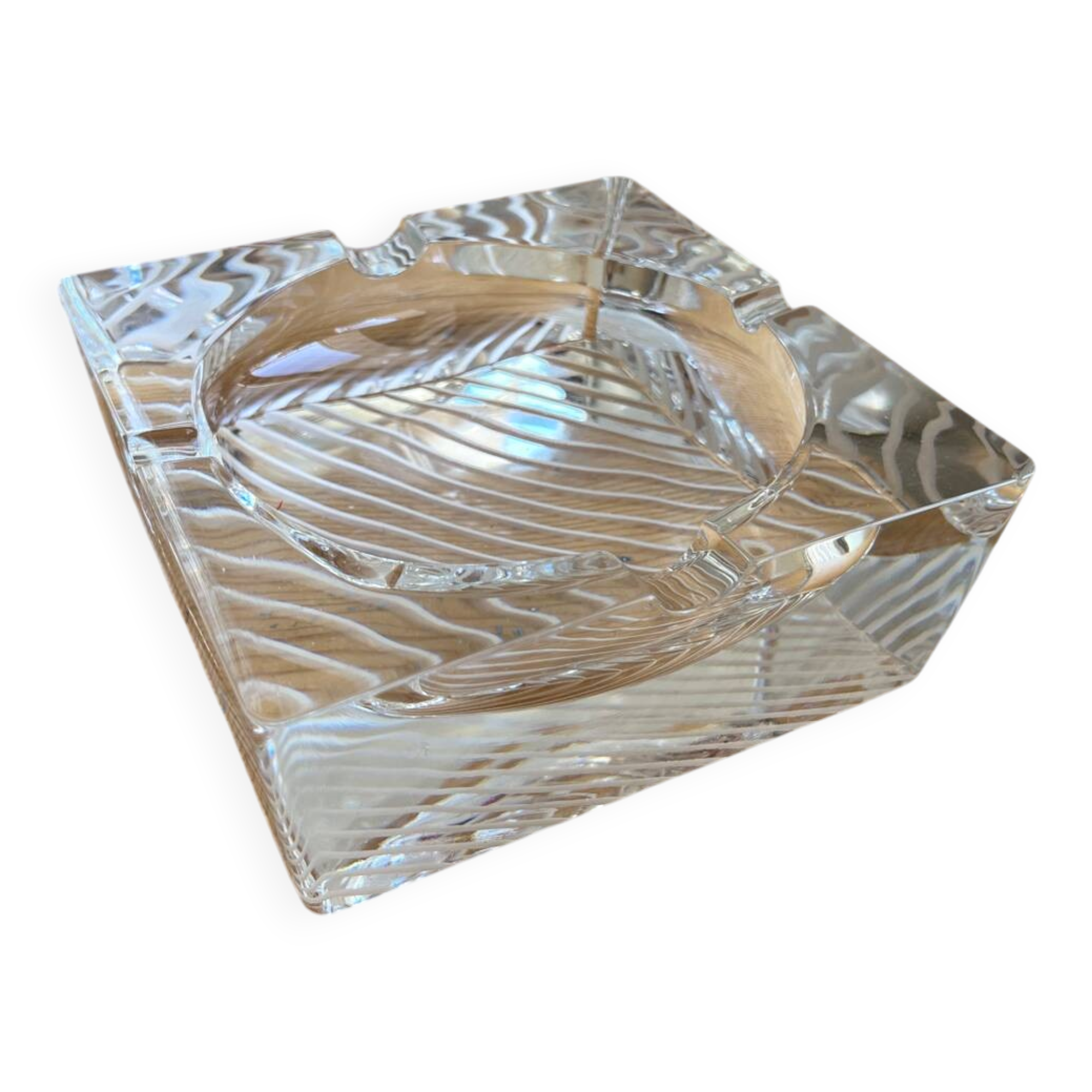 Square striped crystal ashtray / catchall J.G. Durand