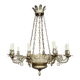 Grand lustre ancien rare en bronze massif argenté de style Empire 12 points lumineux.