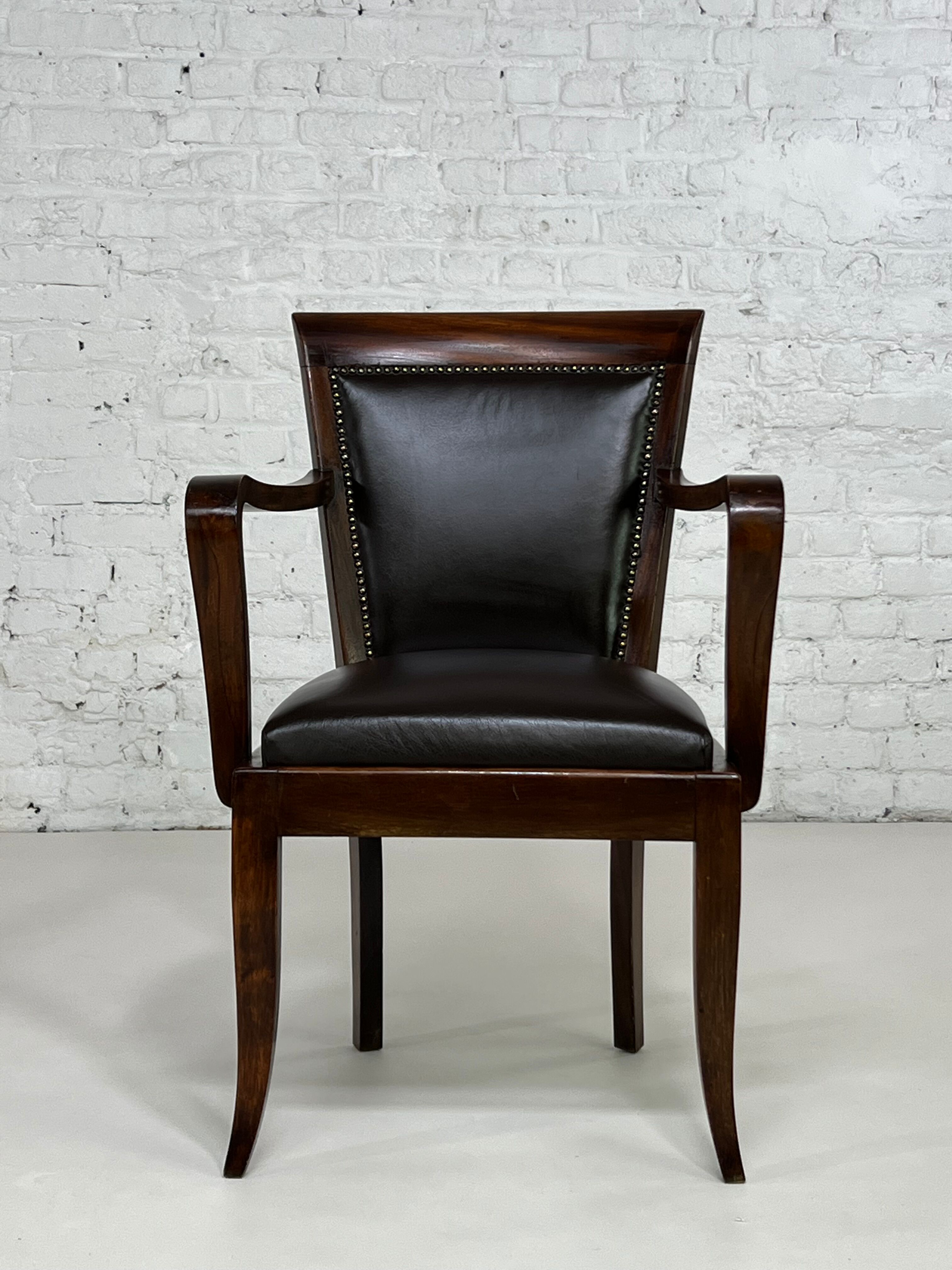 Fauteuil de bureau style Empire en bois et cuir