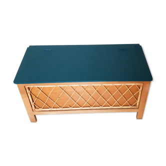 Wooden and rattan toy box, duck blue