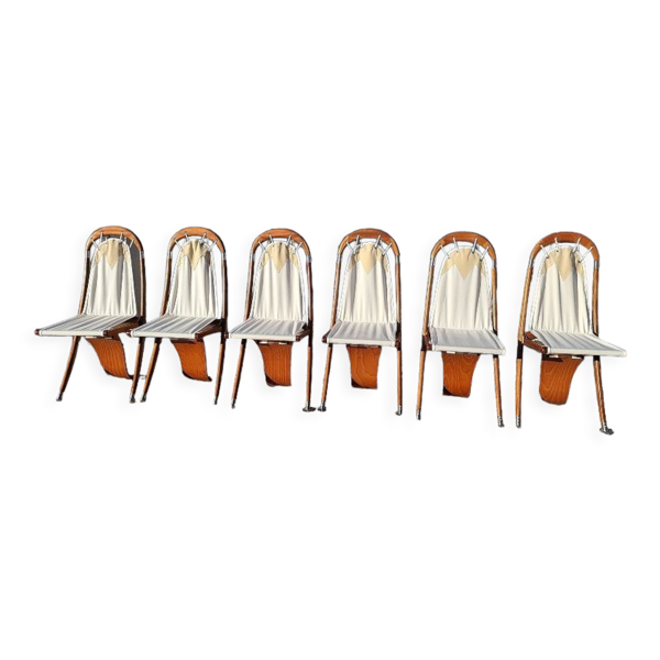 Serie de 6 chaises babord de salle a manger deck line pliantes decoration de bateau