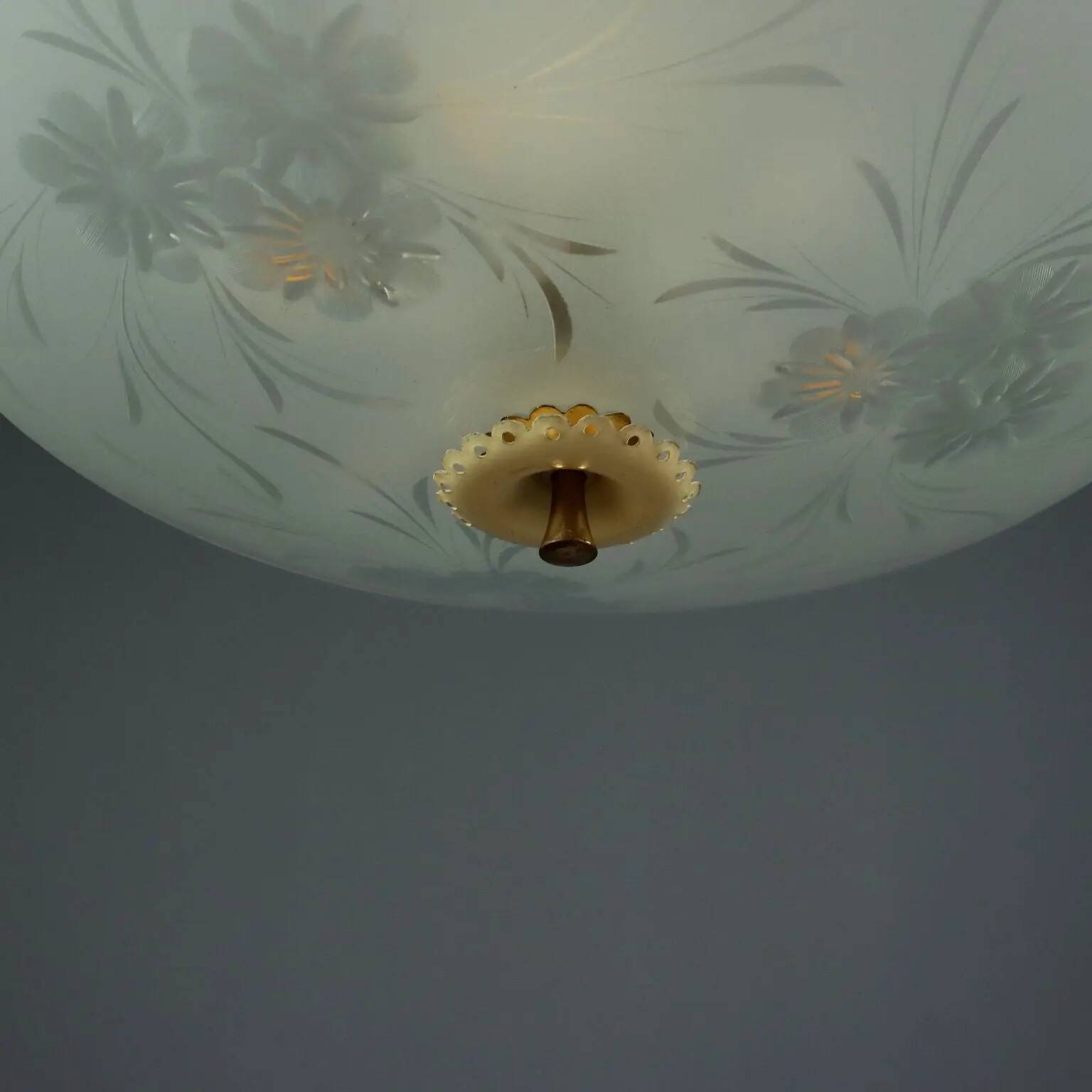 Vintage ceiling light in glass and aluminium, Italy, 1950s.