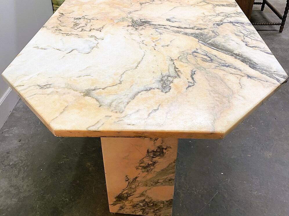 Blush pink octagonal Italian marble dining table 1970s - Italian stone dining table