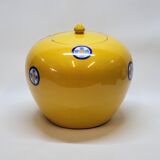 Pot couvert chinois vintage jaune et tampons bleus original pop