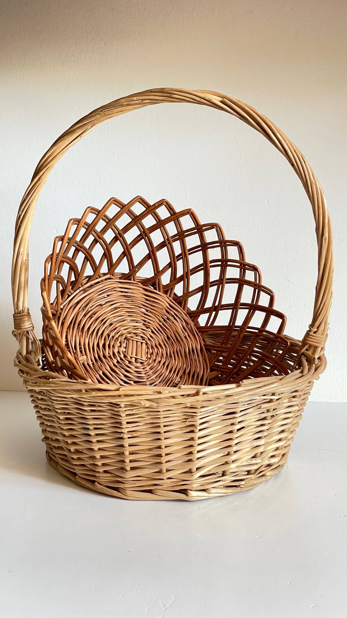 Set of 2 vintage rattan baskets