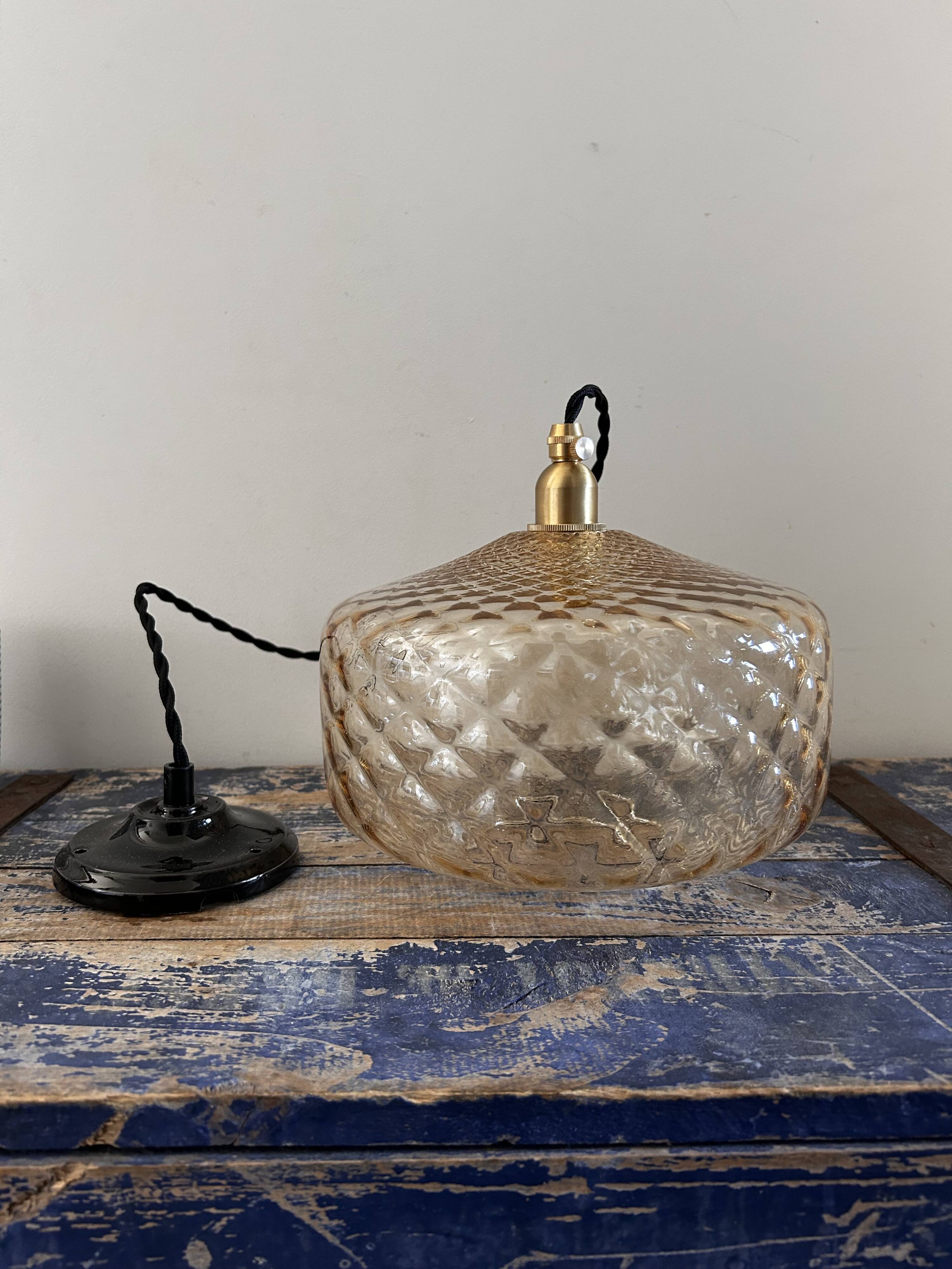 Vintage amber glass pendant light