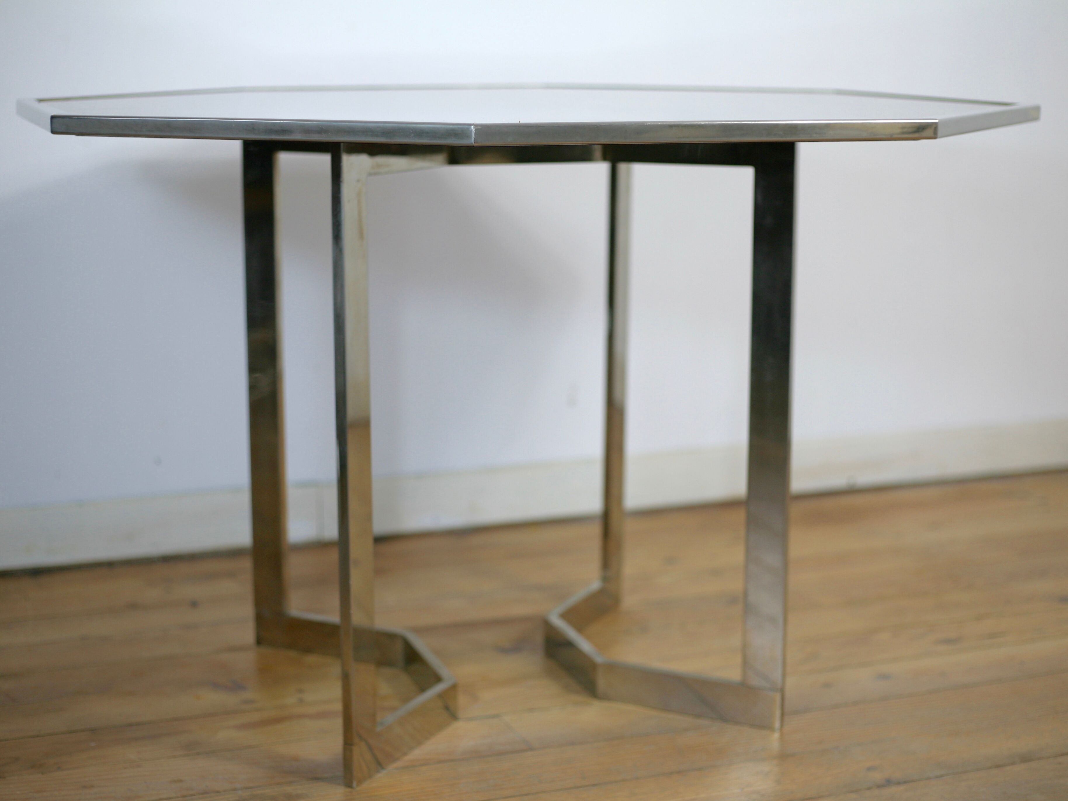 Chrome steel table and glass tray, France, circa 1970