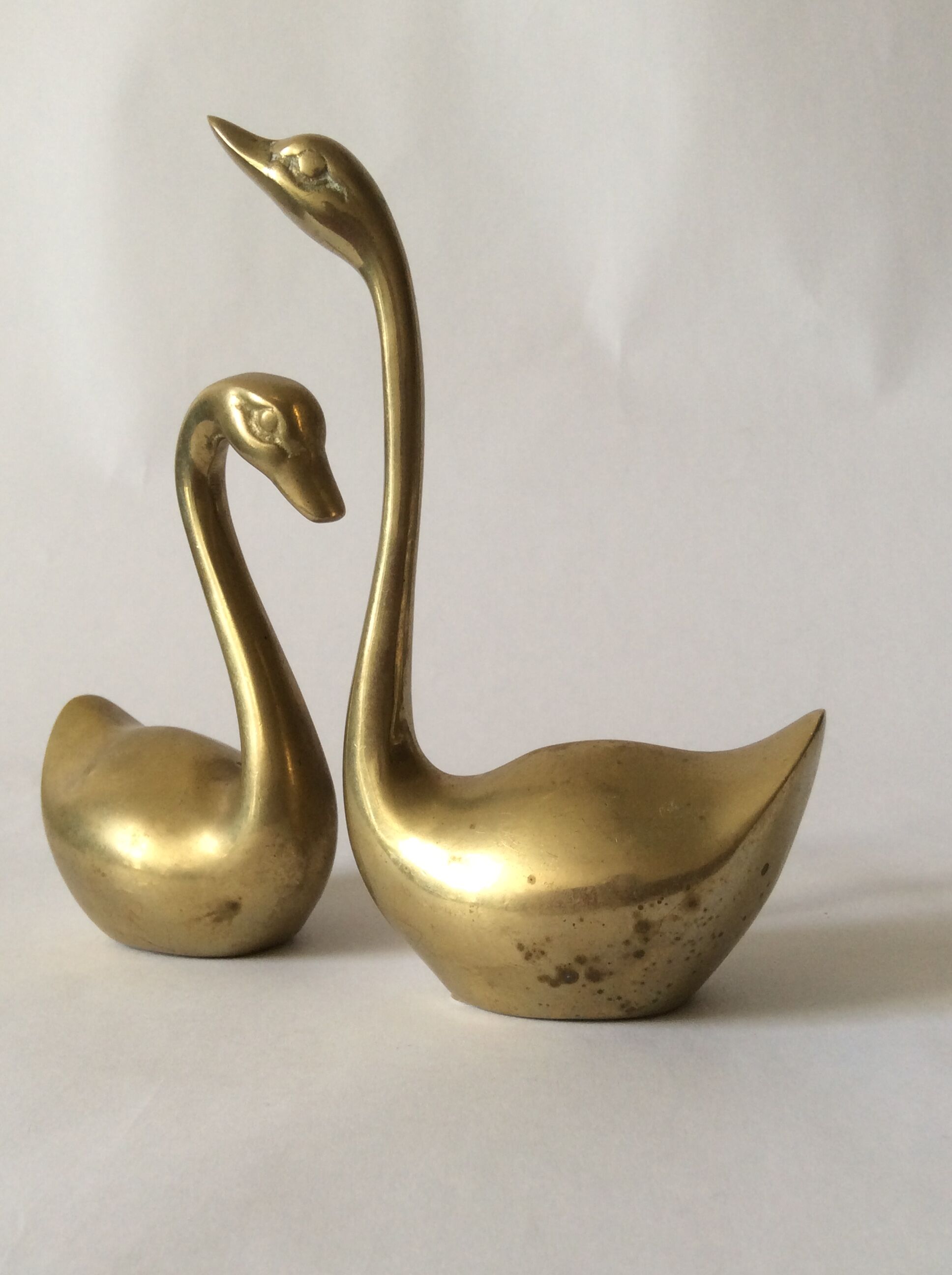 Set of 2 vintage brass swans