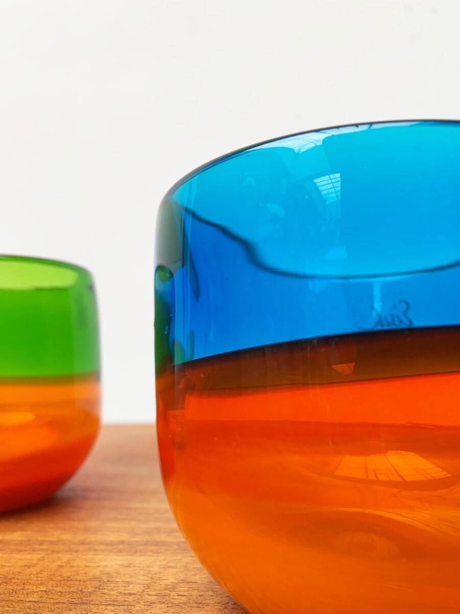 Set of 2 vintage German coloured glass bowls by Eisch.